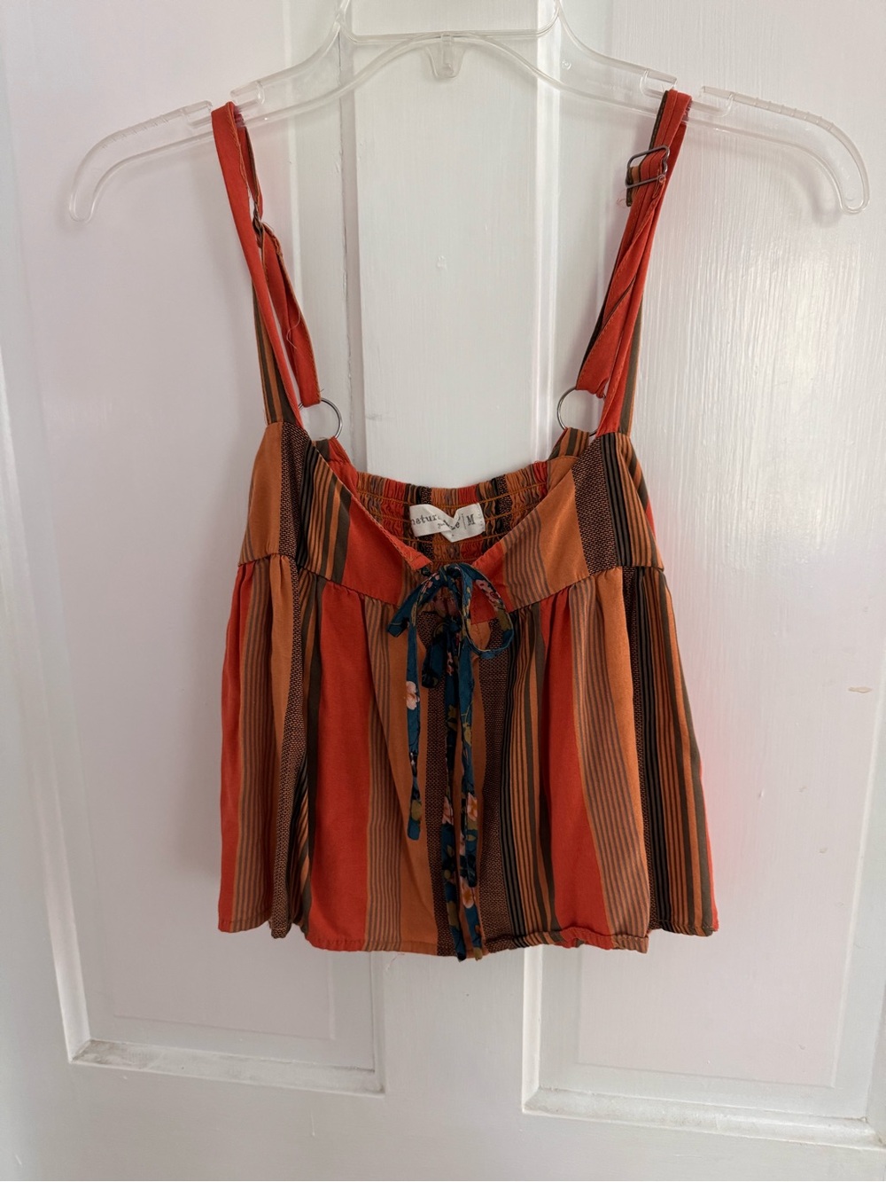 NATURAL LIFE Orange and Rust Striped Tie-Front Cami